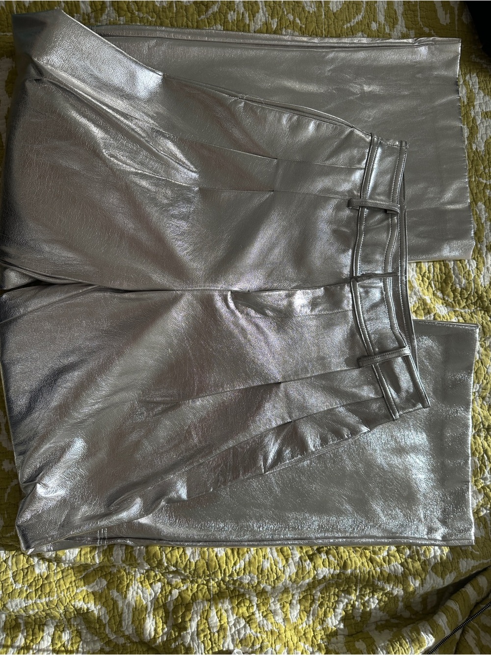 Line & Dot Metallic Silver Faux Leather Waistband Skirt